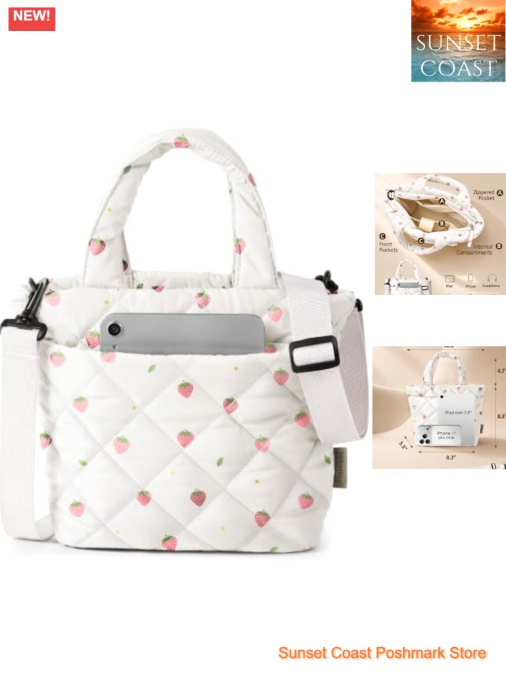 Mini Quilted Puffer Crossbody Tote Bag with Zipper